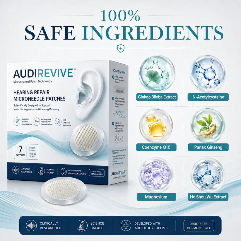 AUDIREVIVE™ HEARING REPAIR MICRONEEDLE PATCHES ✅ Targets Hearing Loss, Tinnitus, Ear Infections, Balance Disorders, and Age-Related Ear Degeneration.