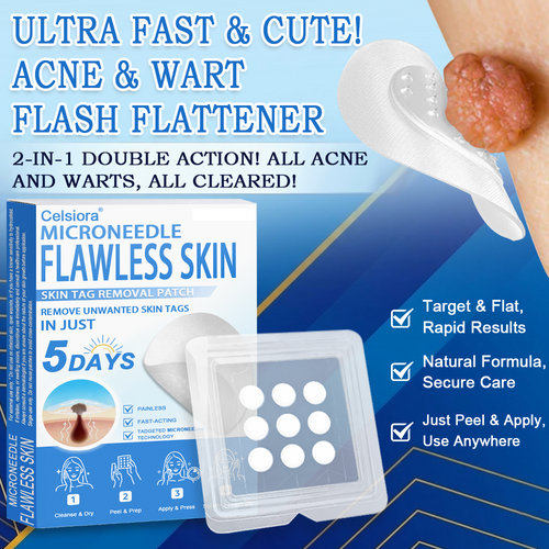 👨‍⚕️ Celsiora® 2-in-1 Microneedle & Hydrocolloid Patch | Raised Moles,Acne,  Flat Warts & Skin Tags Remover | Improves Wrinkles, Scars & Blemishes | Invisible Pimple Patches for Face & Body