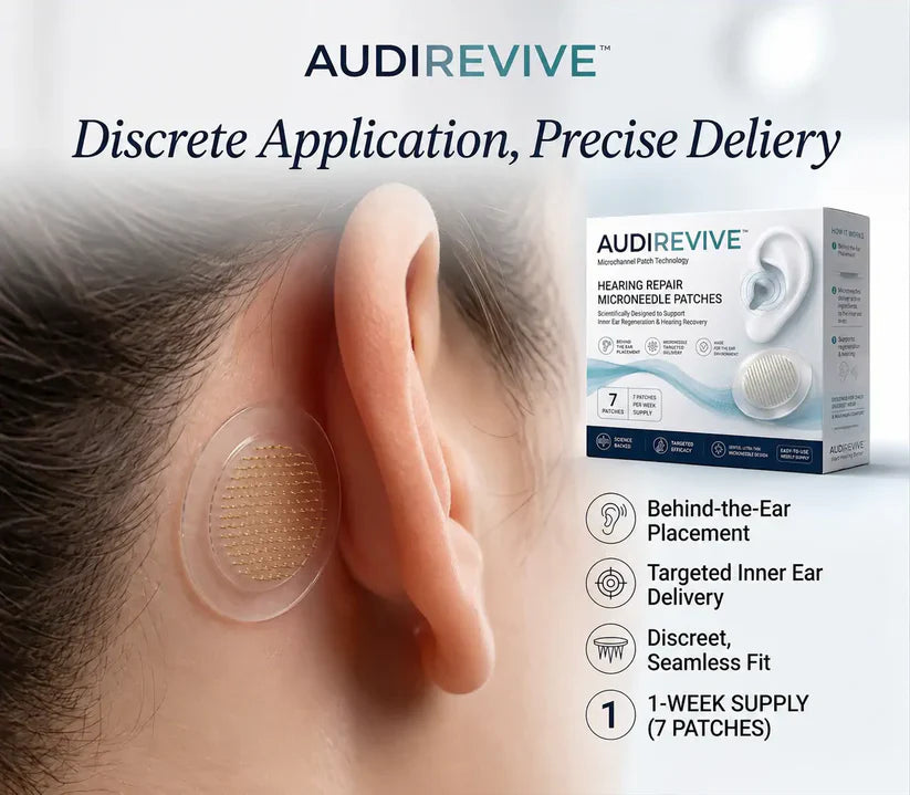 AUDIREVIVE™ HEARING REPAIR MICRONEEDLE PATCHES ✅ Targets Hearing Loss, Tinnitus, Ear Infections, Balance Disorders, and Age-Related Ear Degeneration.
