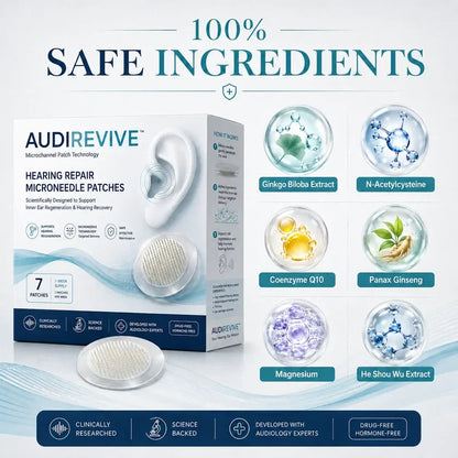 AUDIREVIVE™ HEARING REPAIR MICRONEEDLE PATCHES ✅ Targets Hearing Loss, Tinnitus, Ear Infections, Balance Disorders, and Age-Related Ear Degeneration.